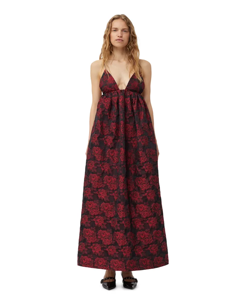 Ganni Botanical Jacquard Long Strap Kleid - Größe High Risk rot High