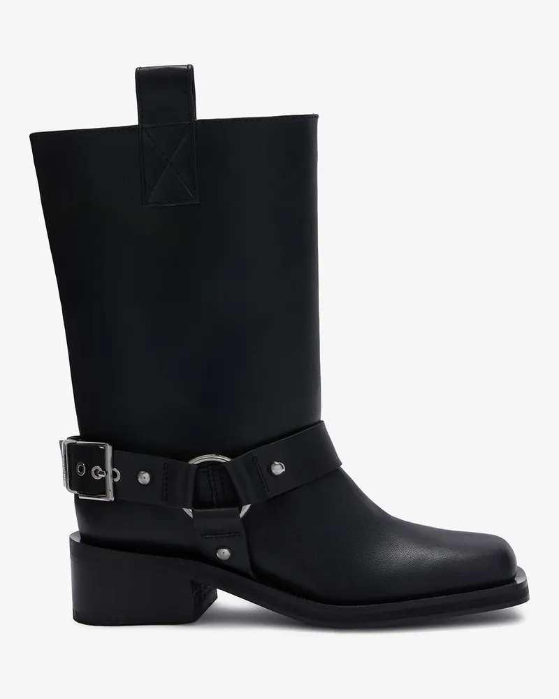 Ganni schwarz Bikerstiefel mit mittlerer Schafthöhe in Recycelte Leder - Größe Schwarz