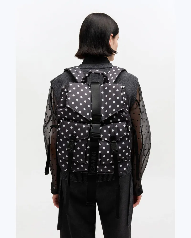 Ganni Re-Tech-Rucksack mit Punkten schwarz 