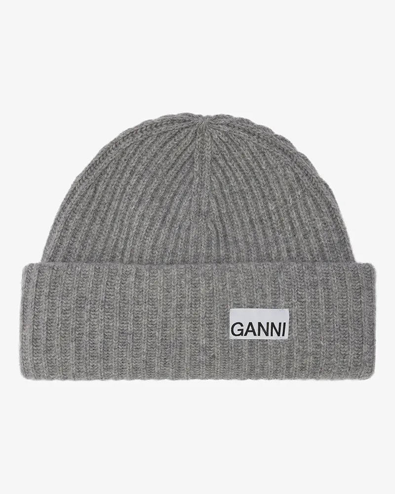 Ganni Oversized Woll-Rippstrickmütze grau Grau