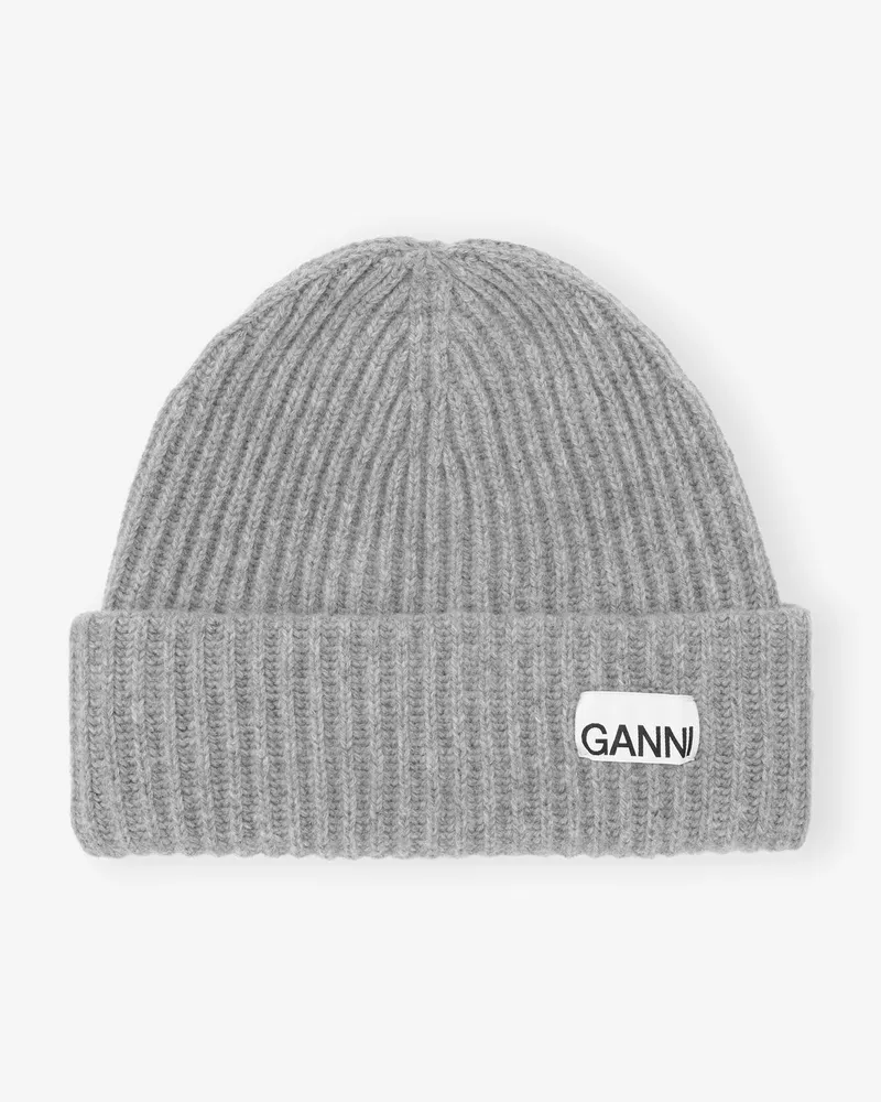 Ganni Oversized Woll-Rippstrickmütze grau Grau