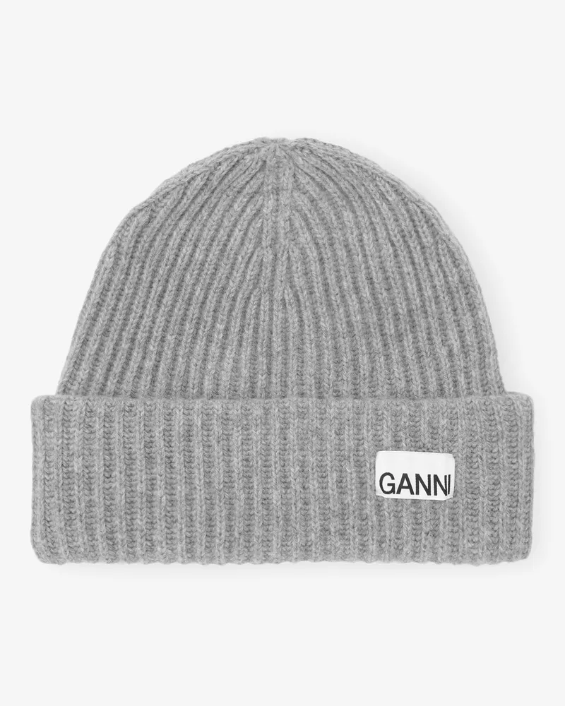 Ganni Oversized Woll-Rippstrickmütze grau Grau