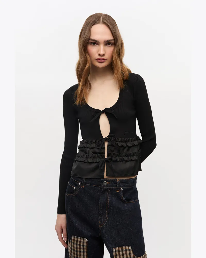 Ganni Cardigan aus gemischtem Strick schwarz Schwarz