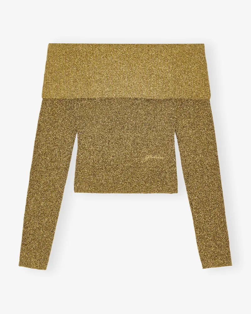 Ganni goldfarben glitzernde Off-Shoulder Bluse Goldfarben