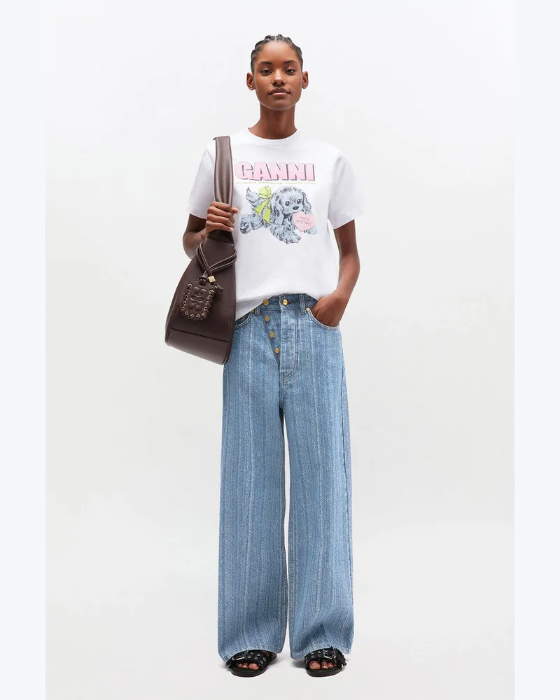 Ganni Mid blau Stone Gestreifte Baggy-Jeans Baumwolle - Größe Mid
