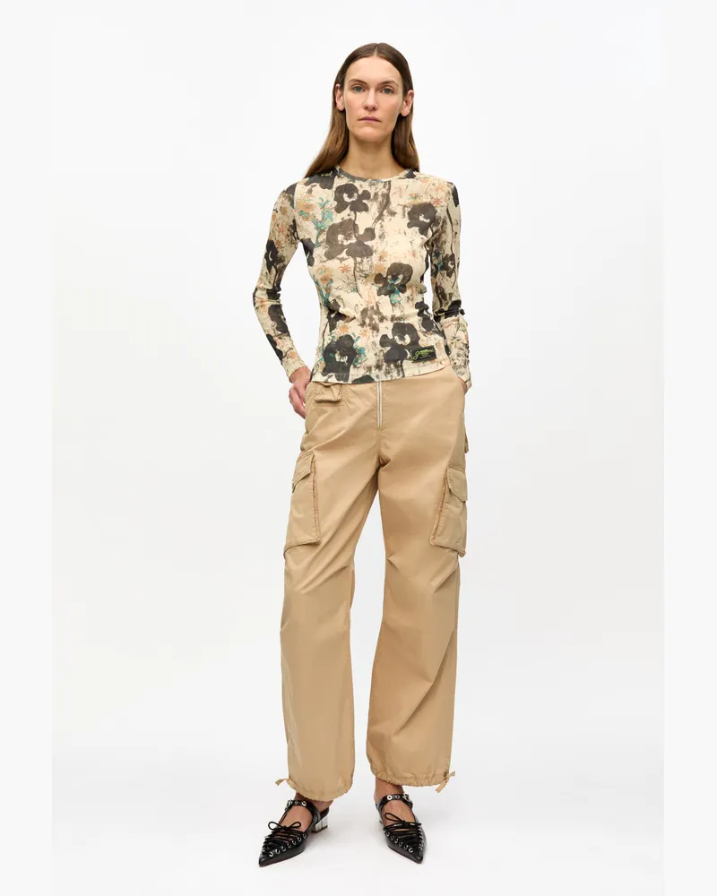 Ganni braun Camelfarbene Hose aus gewaschenem Baumwolltwill Bio-Baumwolle - Größe Braun