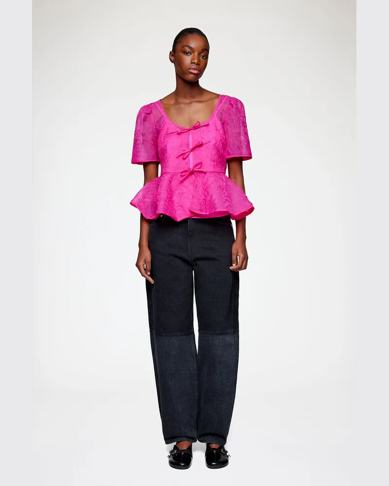 Ganni Peplumbluse aus Shibori-Organza - Größe Raspberry Rose Raspberry