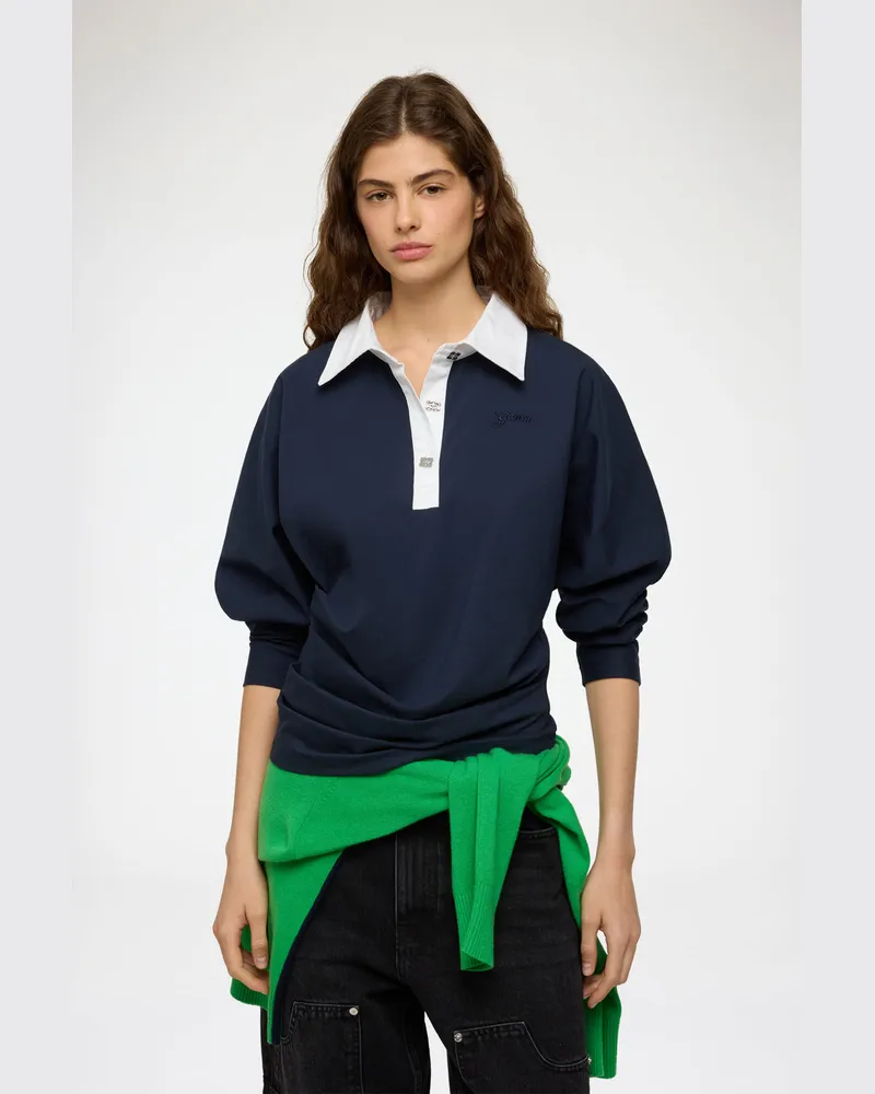 Ganni marineblau Poloshirt aus Jersey in Bio-Baumwolle - Größe Marineblau