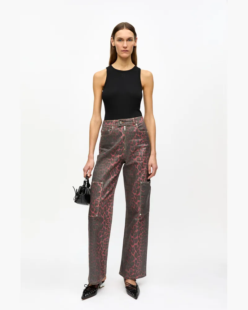 Ganni Racing rot Andi-Folienjeans mit Leopardenmuster Baumwolle - Größe Racing