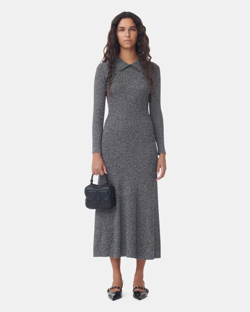 Ganni grau Collar Maxi Kleid Kashmir - Größe Grau