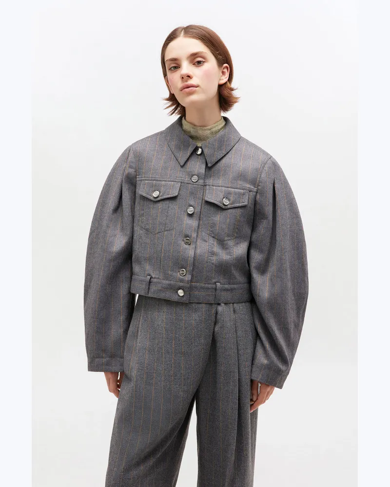 Ganni Grau gestreifte Jacke Pewter Pewter