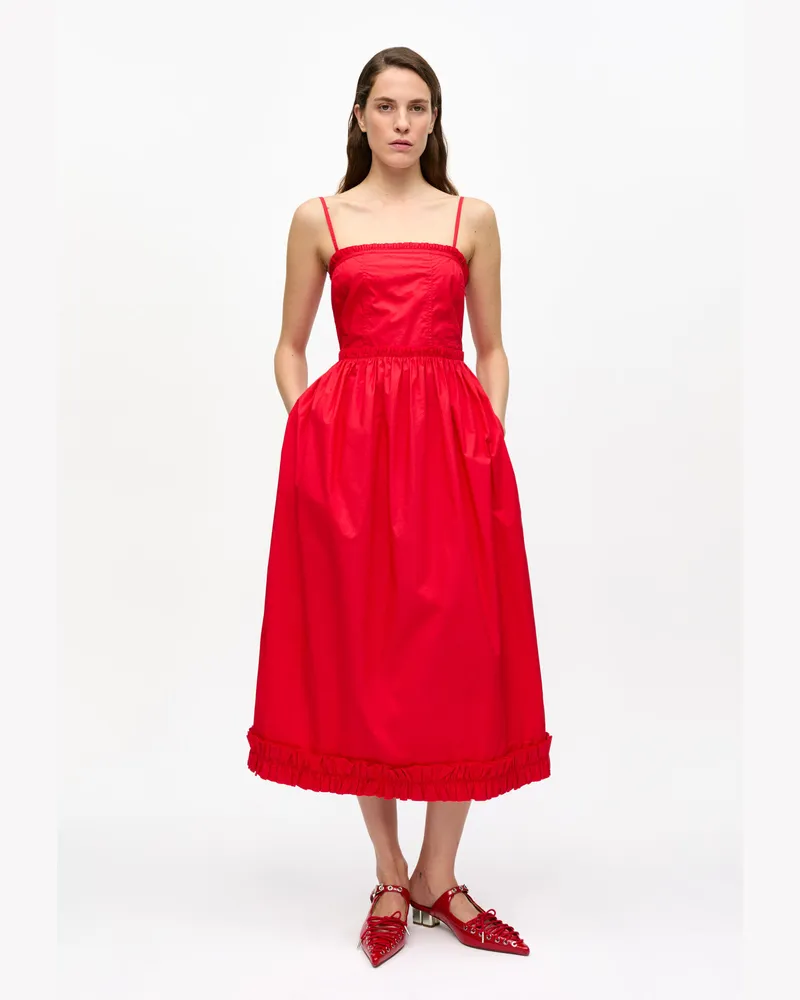 Ganni rot Rotes Trägerkleid aus Baumwollpopeline Bio-Baumwolle - Größe Rot