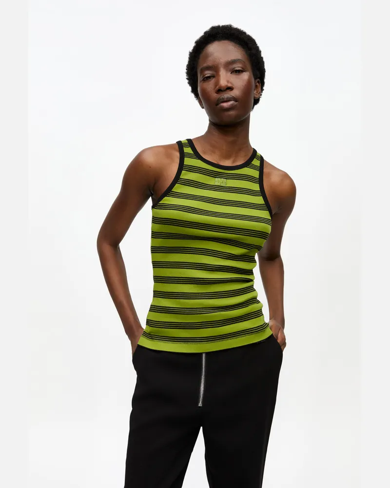 Ganni grün Gestreiftes Ripp-Tanktop aus weicher Baumwolle Bio-Baumwolle - Größe Grün