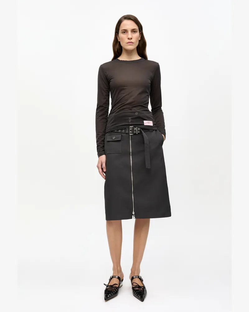 Ganni Schwarzer Midirock aus schwerem Twill - Größe gemischt Gemischt