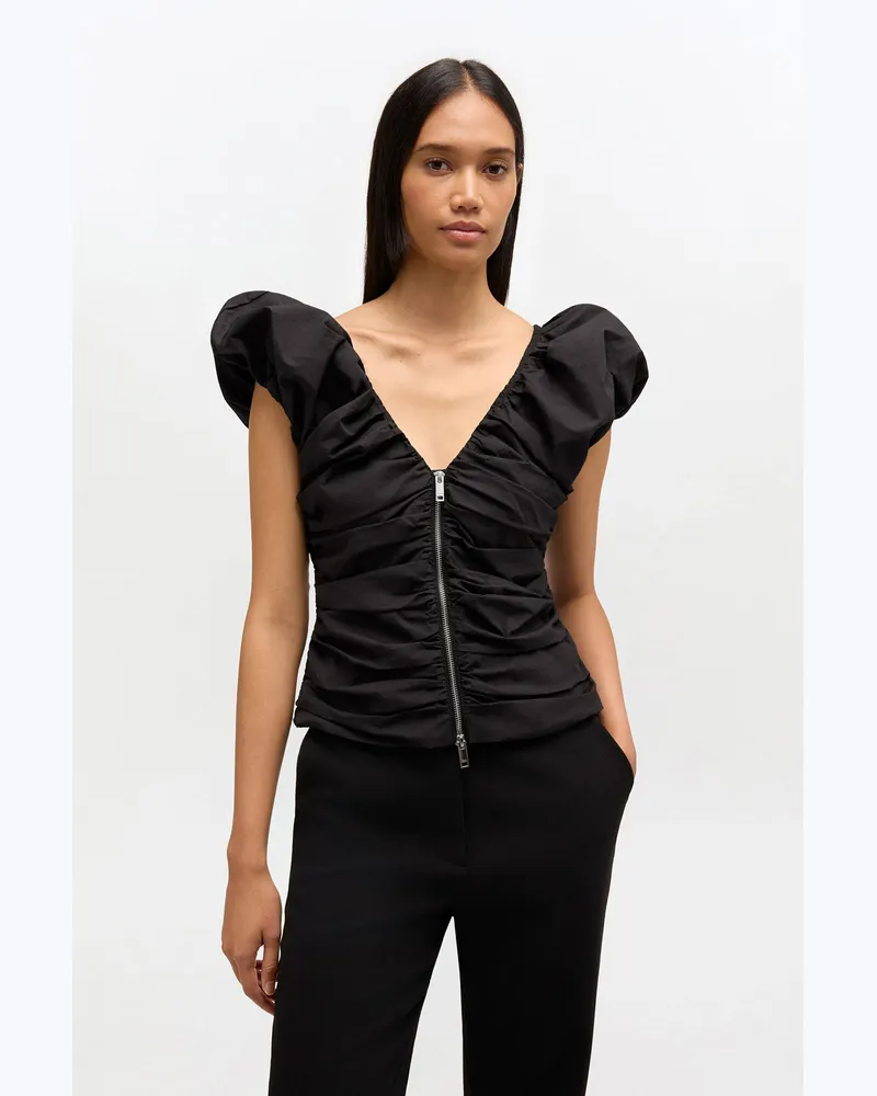 Ganni schwarz Schwarzes Rüschentop Bio-Baumwolle - Größe Schwarz