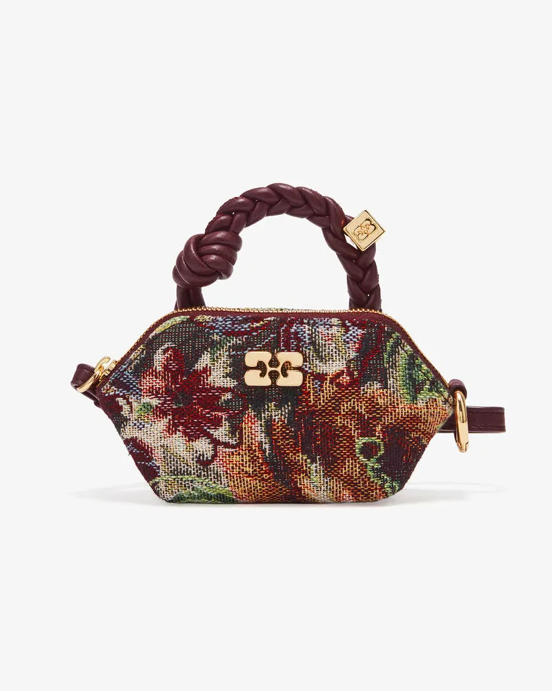 Ganni Nano-Bou-Tasche aus Gobelin Tawny Port Tawny
