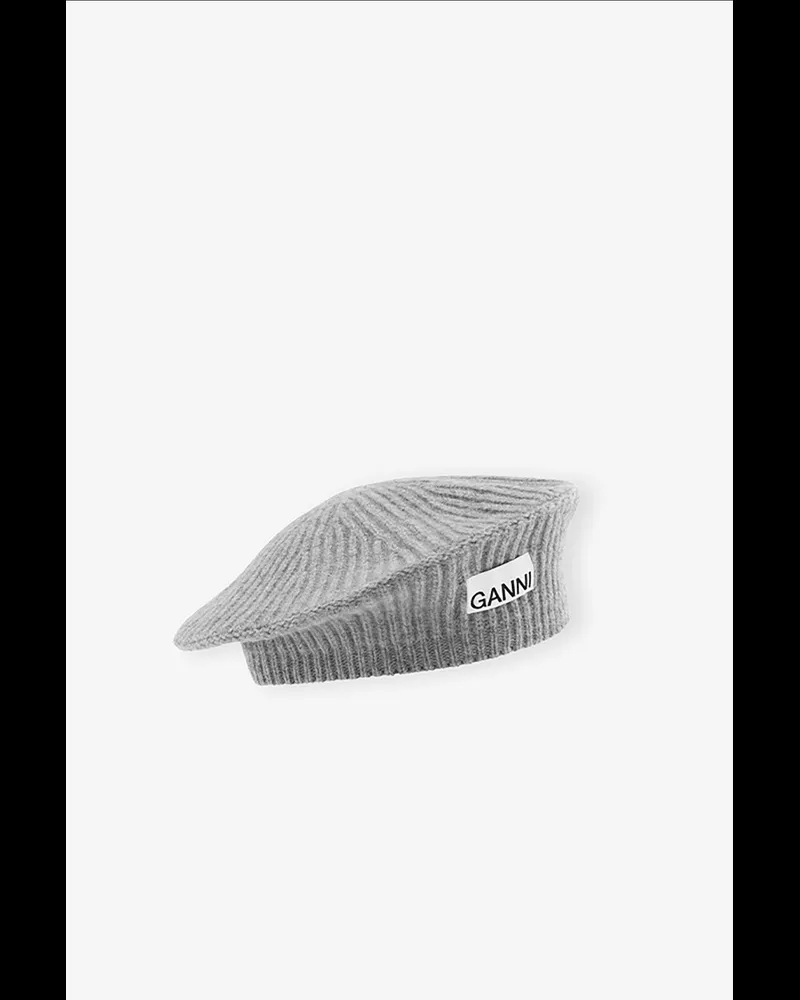 Ganni Wool Rib Knit Baskenmütze grau Grau