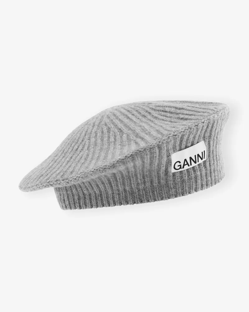 Ganni Wool Rib Knit Baskenmütze grau Grau
