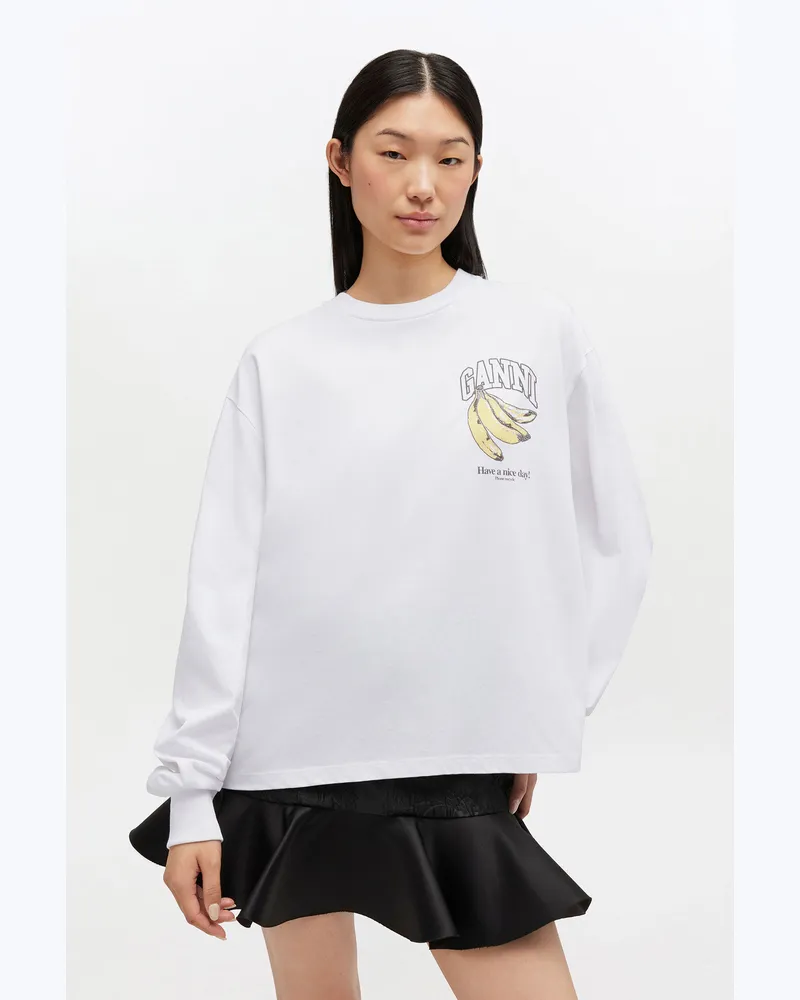 Ganni weiß Langärmliges T-Shirt mit Früchteprint Bio-Baumwolle - Größe Weiß