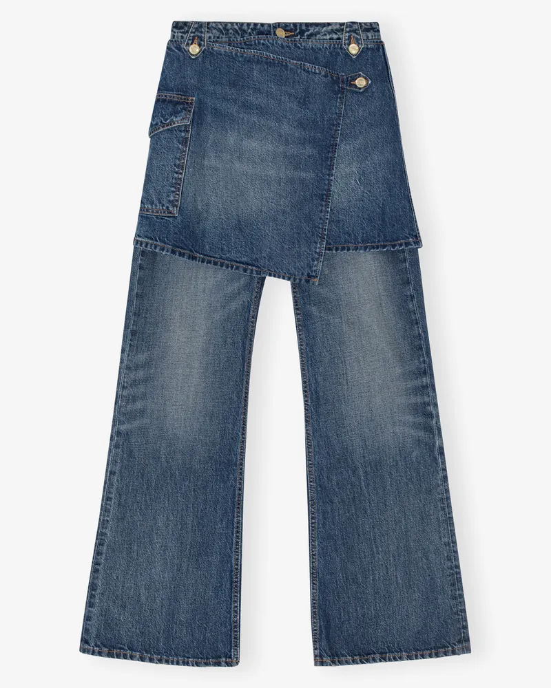 Ganni Mid blau Vintage Dunkelblaue stark gewaschene ausgestellte Jeans mit Rock-Optik Baumwolle - Größe Mid