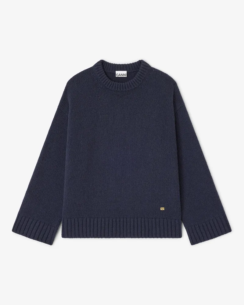 Ganni Dunkelblauer Pullover aus Wollmix marineblau Marineblau