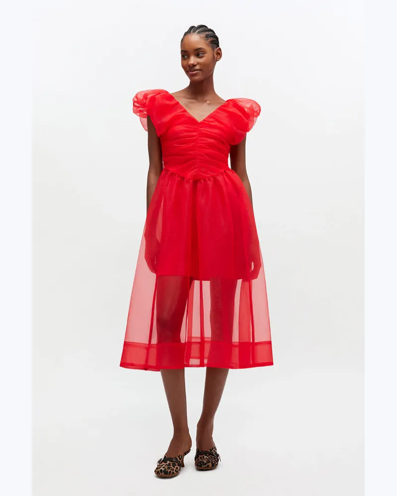 Ganni Rotes Organza-Kleid mit Rüschen - Größe rot Rot