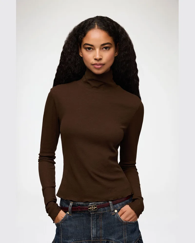 Ganni Rollkragenpullover aus meliertem Netzstoff - Größe braun Braun