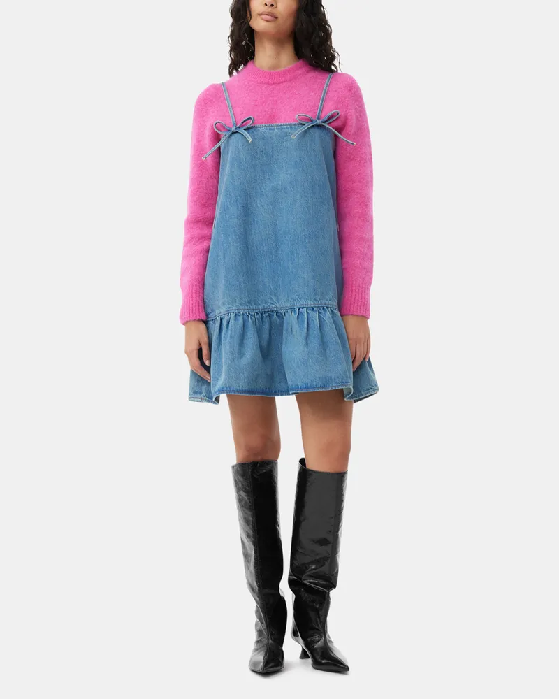 Ganni blau Tint Mini-Jeanskleid Bio-Baumwolle - Größe Blau
