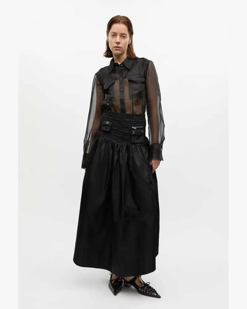 Ganni Schwarzer langer Duchesse-Rock mit Taschen aus Nylon - Größe schwarz Schwarz