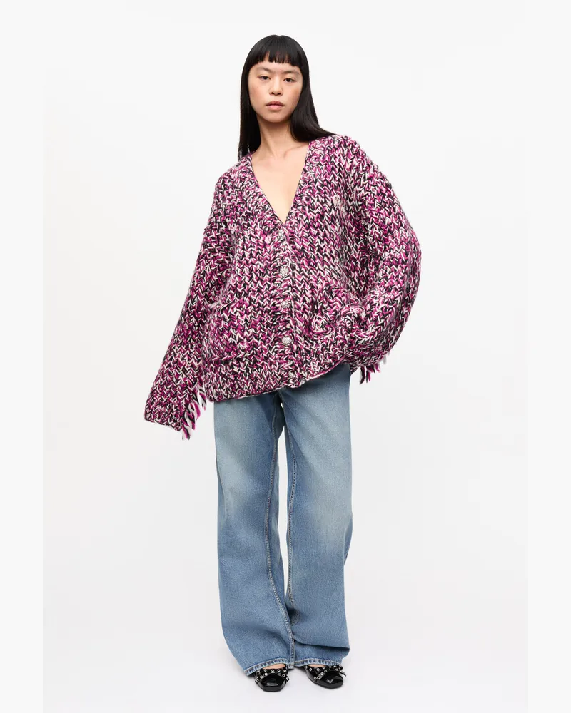 Ganni lila Lila, handgestrickte Strickjacke mit Fransen aus Wolle - Größe Lila