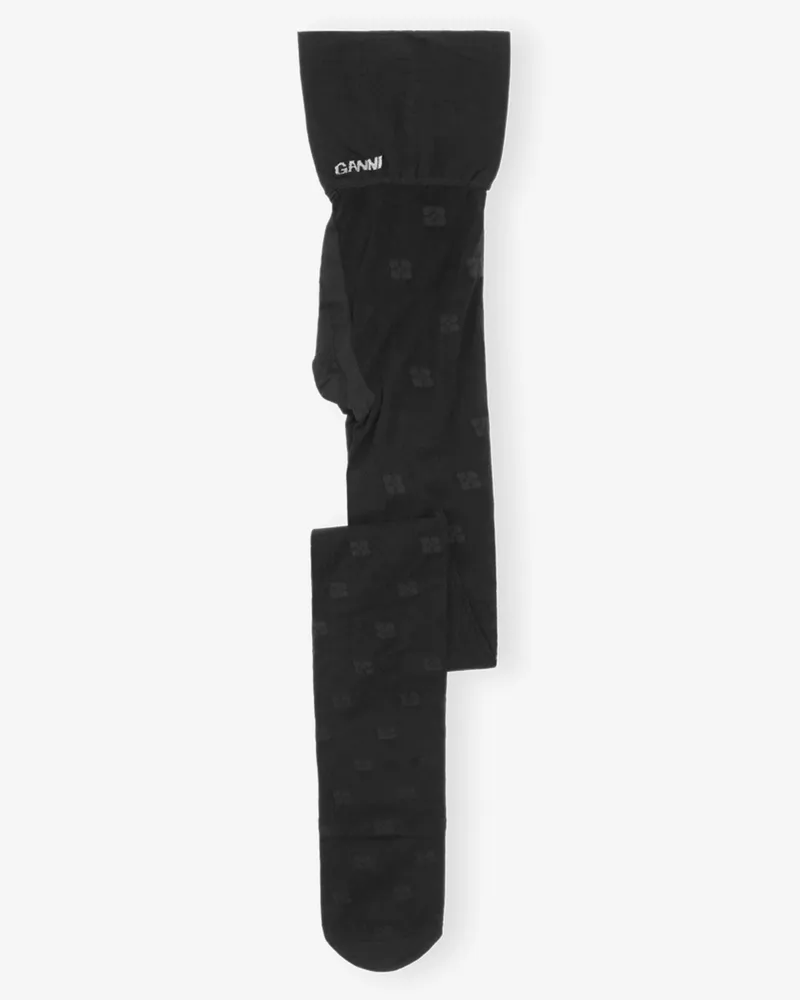 Ganni Schwarze Schmetterlingsstrumpfhose aus Spitze schwarz Schwarz