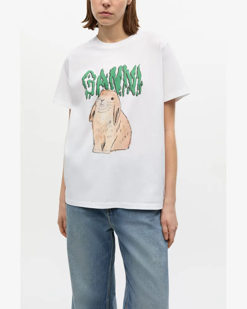 Ganni weiß Weißes Grafik Bunny Jersey T-Shirt Baumwolle - Größe Weiß