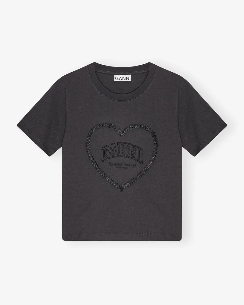 Ganni gemischt Kurzes Schwarzes Heart T-Shirt Bio-Baumwolle - Größe Gemischt