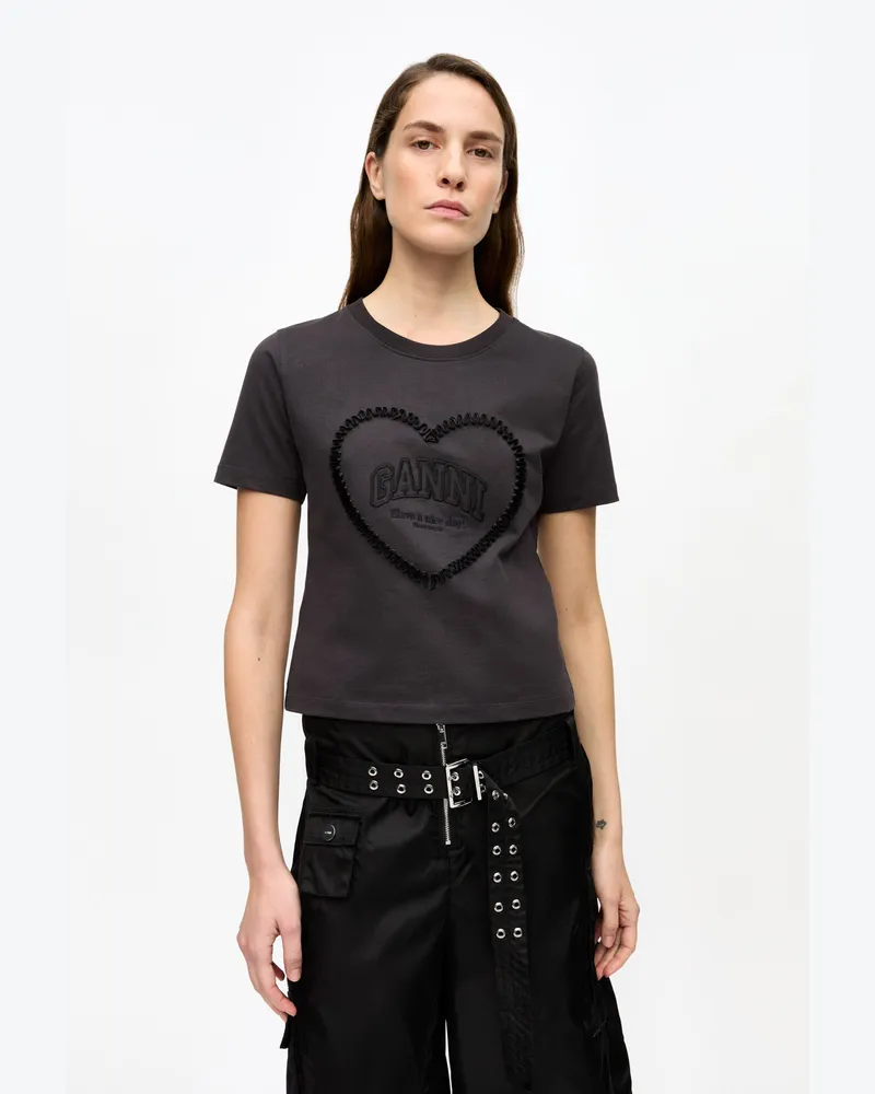 Ganni gemischt Kurzes Schwarzes Heart T-Shirt Baumwolle - Größe Gemischt