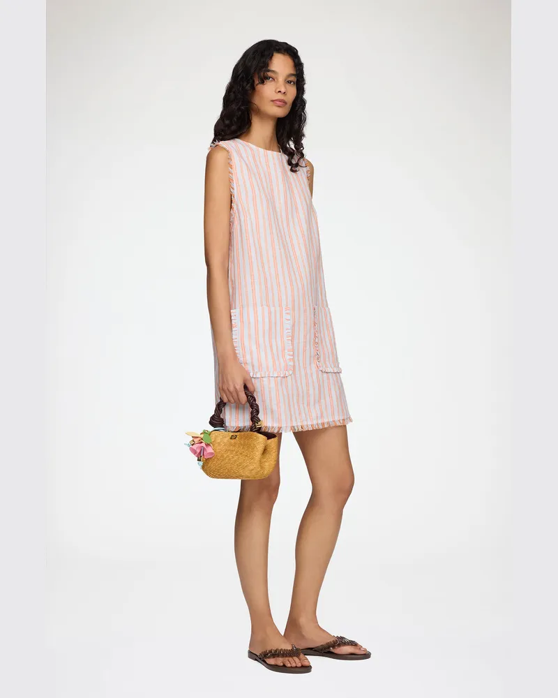 Ganni Cantaloupe Minikleid aus gestreiftem Leinen - Größe Cantaloupe