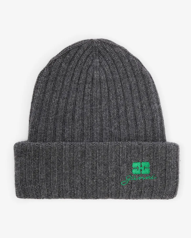 Ganni Graue Wollstrickmütze grau Grau