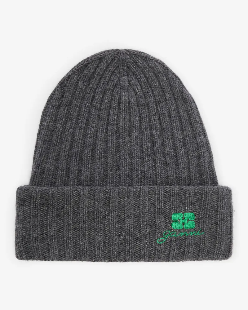 Ganni Graue Wollstrickmütze grau Grau