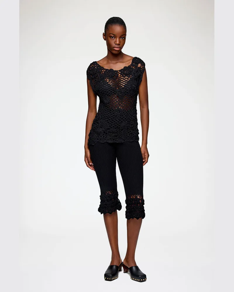 Ganni schwarz Knit Top in Cotton Crochet Bio-Baumwolle - Größe Schwarz