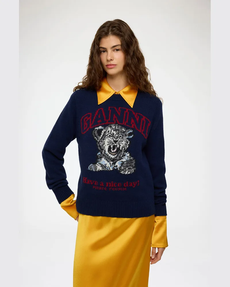 Ganni Pullover mit Tiger marineblau Marineblau