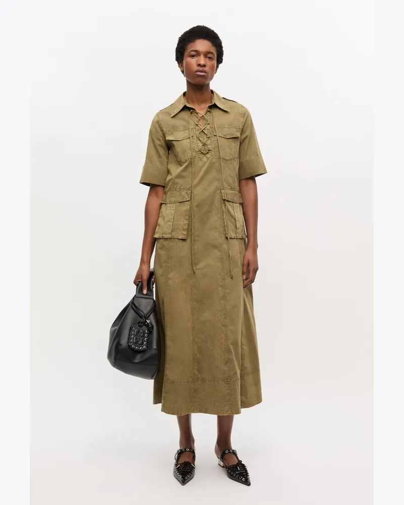 Ganni beige Grünes Kleid aus gewaschener Baumwolle Bio-Baumwolle - Größe Beige