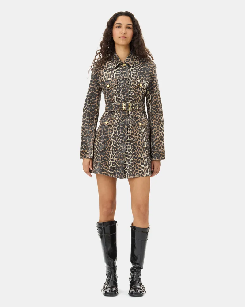 Ganni gemischt Leopard Print Foil Denim Kleid Bio-Baumwolle - Größe Gemischt
