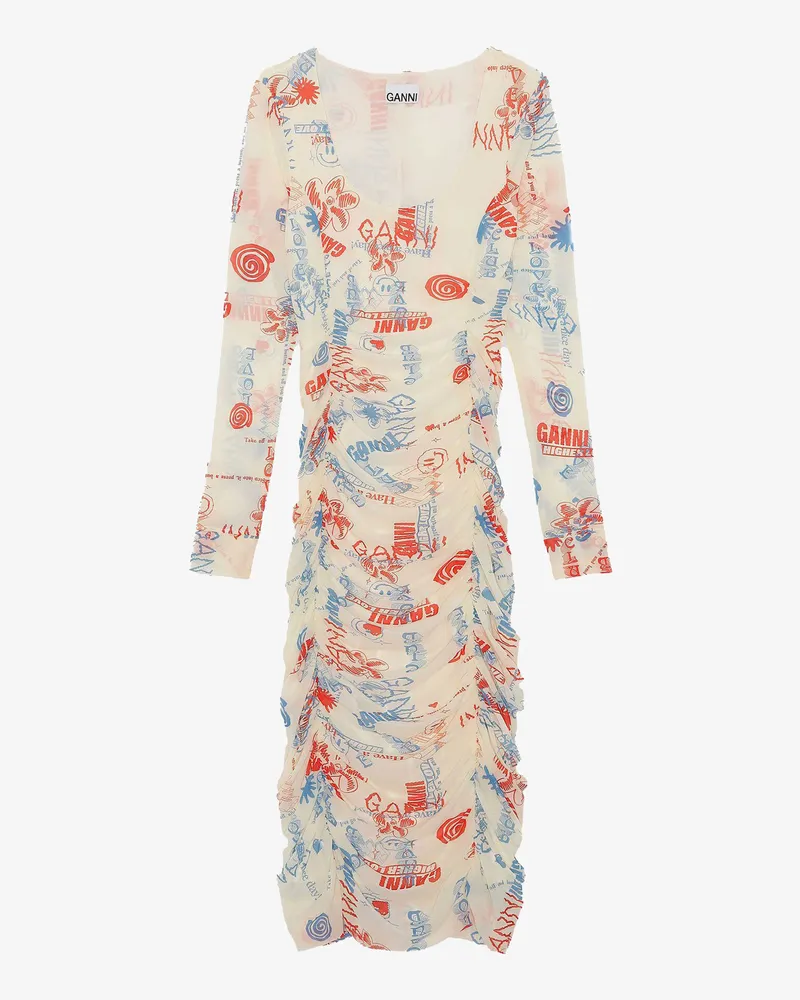 Ganni weiß Gerüschtes Mesh-Midikleid Nylon - Größe Weiß
