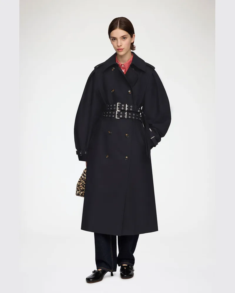 Ganni schwarz Trenchcoat aus Double Cotton Bio-Baumwolle - Größe Schwarz
