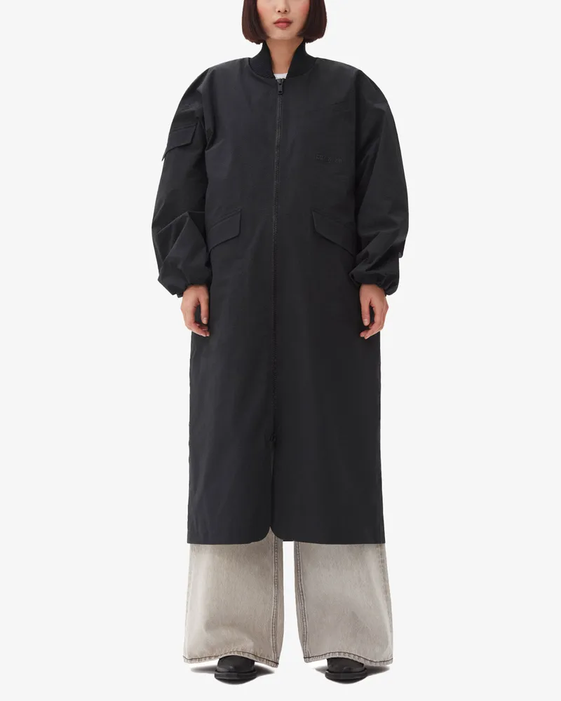 Ganni Schwarzer Shell-Mantel aus Seersucker-Tech-Gewebe - Größe schwarz Schwarz