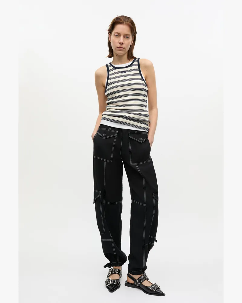 Ganni Leichte Slub-Hose mit Taschen schwarz Schwarz