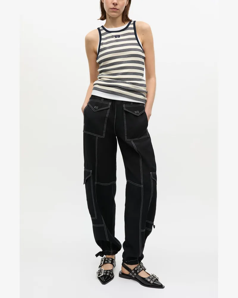 Ganni Leichte Slub-Hose mit Taschen schwarz Schwarz