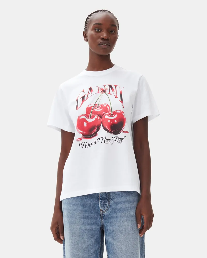 Ganni weiß Weißes, lockeres Basic-T-Shirt Cherry aus Jersey Baumwolle - Größe Weiß