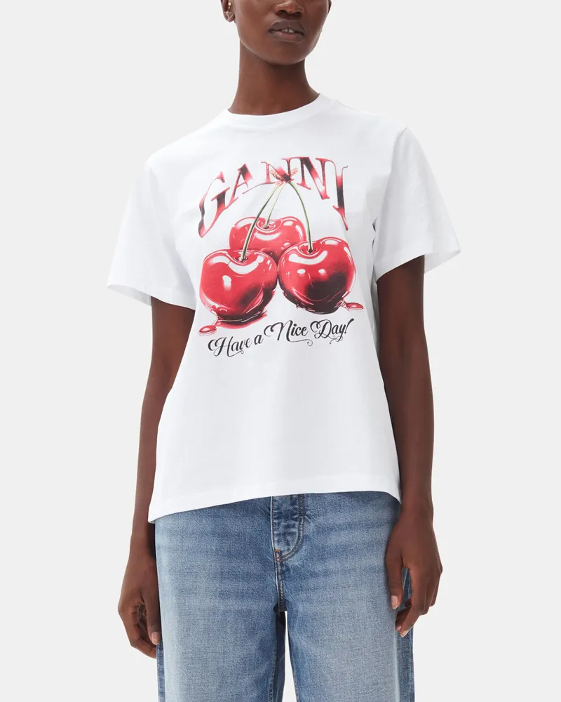 Ganni weiß Weißes, lockeres Basic-T-Shirt Cherry aus Jersey Bio-Baumwolle - Größe Weiß