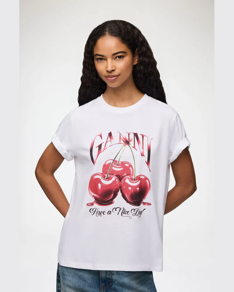 Ganni weiß Weißes, lockeres Basic-T-Shirt Cherry aus Jersey Bio-Baumwolle - Größe Weiß