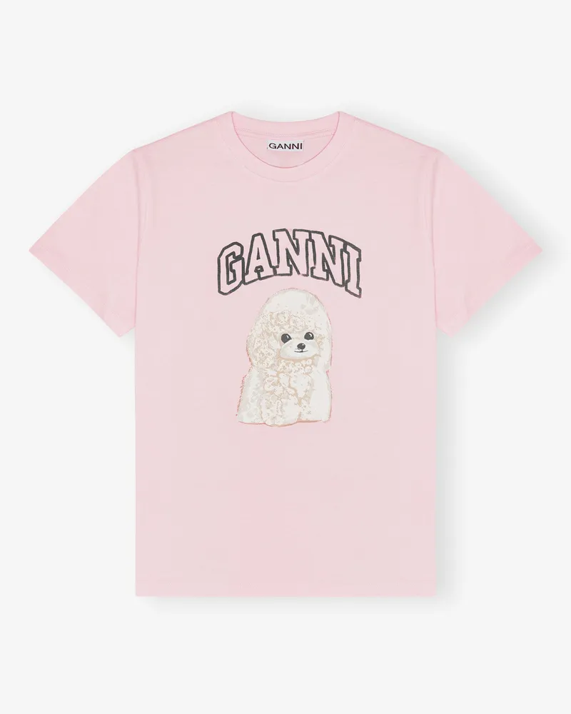 Ganni Chalk rosa Rosafarbenes T-Shirt mit Pudel-Print Baumwolle - Größe Chalk